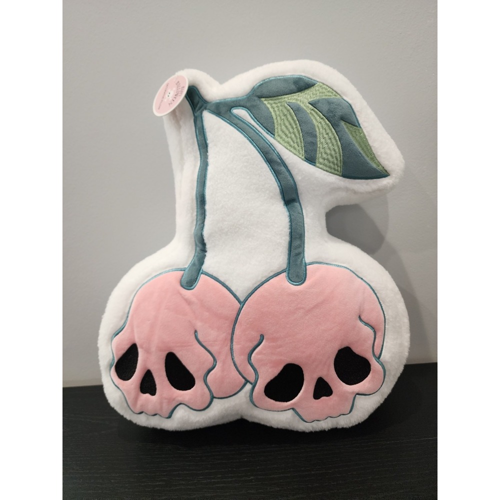 Pink Cherry Skull Calavera Plush Pillow NWT Rare Halloween Summerween